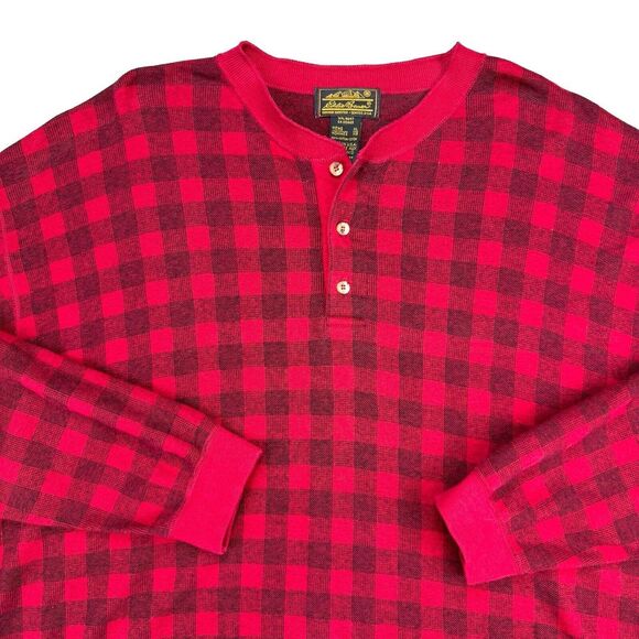 Eddie Bauer Long Sleeve Henley Plaid Henley Shirt‎ Mens Size XL Vtg Made In USA - Picture 1 of 8